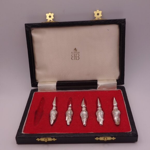 Set of Five(5) Birks JB S Silver Plated Corn on the Cob Holders with Box - Picture 1 of 16